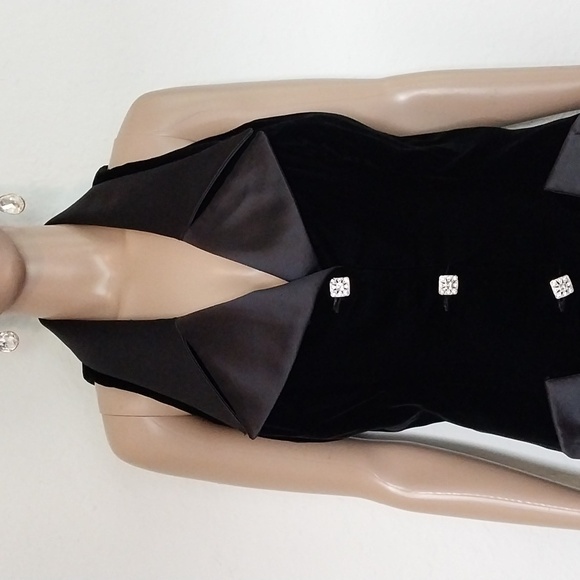 KAY UNGER Tuxedo Dress Black Velvet  Satin Lapel Diamonds Classy Lady - Picture 3 of 12